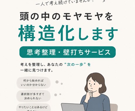 思考を整理し次の一歩を一緒に見つけます 頭の中のモヤモヤを構造化します イメージ1