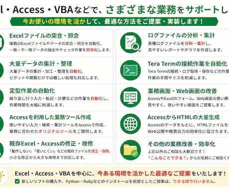 面倒な手作業、今ある環境で改善します 業務改善のご提案から開発まで対応 イメージ2