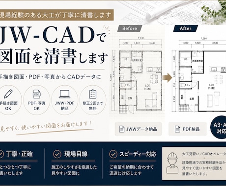 手描き図面・ラフ図面をJW-CADで清書します イメージ1