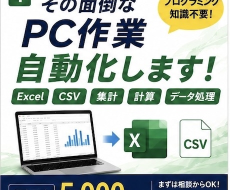 Excel・CSVなど面倒なPC作業を自動化します 集計・転記・計算・データ処理を専用ツールで効率化します イメージ1