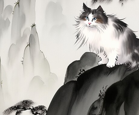 水墨画風/猫/イラストを作成します 猫飼い主向け/水墨画風イラスト イメージ2