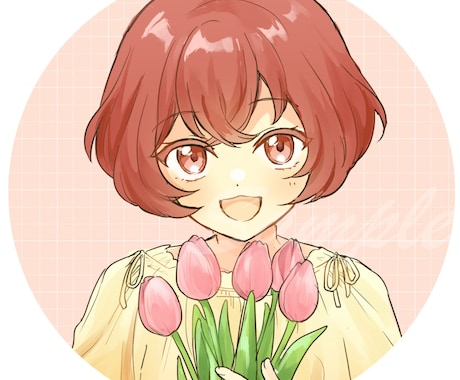 SNSアイコン向け＊ふんわり女の子×お花描きます ご要望に合わせて、女の子とお花のアイコンをお描きします！ イメージ1