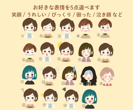 使いやすい表情違いイラスト5点セット描きます やわらかく親しみやすい印象に。修正OK / 初めてでも安心 イメージ2