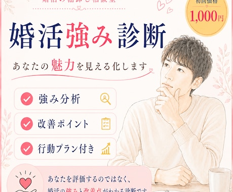 婚活診断♪あなたの強みと改善ポイントを分析します 婚活での魅力や課題を客観的に整理します イメージ1