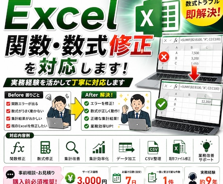 Excel関数・数式修正を対応します 実務経験を活かして丁寧に対応します イメージ1