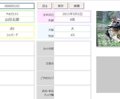 ペットサロン向け顧客管理表作成します 【ExcelVBA】１顧客複数ペット対応の顧客管理表です イメージ2