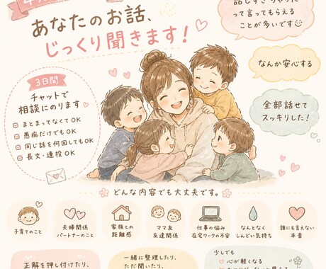 4児ママがあなたの気持ちを受け止めます 話しすぎても大丈夫。あなたの気持ち、置いていってください。 イメージ1
