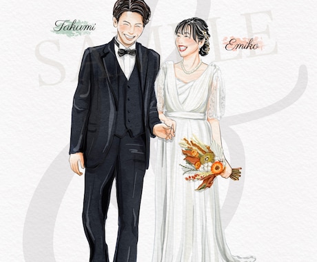結婚式でゲストも微笑むウェディングイラスト描きます 水彩タッチの柔らかい似顔絵イラスト◯おしゃれかわいい線画◯ イメージ2
