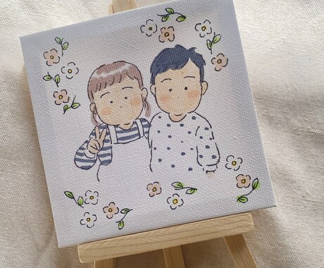 ミニキャンバスに似顔絵を描きます 手描きで温かみのある似顔絵をお描きいたします。 イメージ2