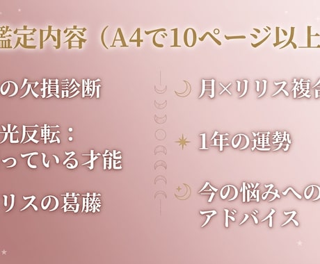月の欠損×リリスであなたの本質を鑑定します あなたの「生きづらさ」の正体を、月の欠損とリリスから読み解く イメージ2