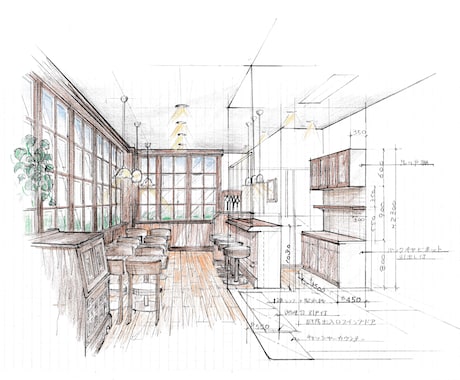 店舗設計の手描きパースを作成します 内外装・什器・施工図面。最短3日。経歴50年。首都圏在住。 イメージ2