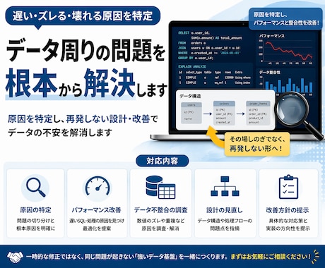 データ周りの問題を根本から解決します 遅い・ズレる・壊れる原因を特定 イメージ1