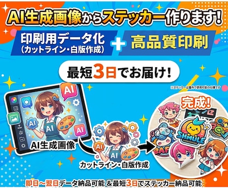 AI生成画像からステッカー作ります 印刷用データ化（カットライン・白版）＋印刷まで担当します イメージ2