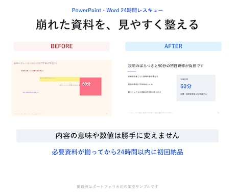 崩れたPowerPoint・Word資料を整えます 内容は変えず、見づらい資料を提出・営業に使える形へ イメージ1