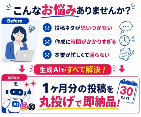 SNS投稿30日分を即納品します 投稿ネタ切れ・作成に時間が奪われるストレスを解消 イメージ2