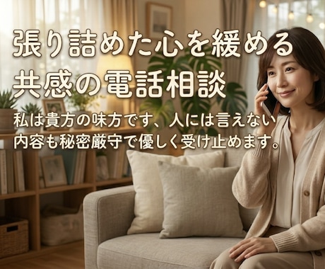 張り詰めた心を緩める、共感の電話相談受付ます 秘密厳守・心の避難所・100％あなたの味方・優しいお話相手 イメージ1