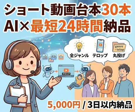 AI×爆速　ショート動画台本30本お作りします ジャンル問わず・テーマ渡すだけで丸投げOK イメージ1