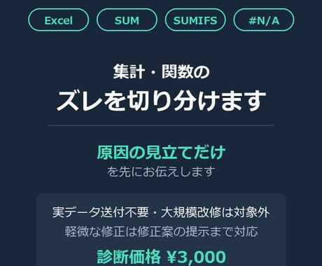 Excel集計・関数のズレを診断します 集計・関数のズレの原因だけを先に切り分けます イメージ1