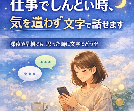 仕事でしんどい時、気を遣わずチャットで話せます 深夜や早朝の書き込みも大丈夫。思った時に文字でどうぞ イメージ1