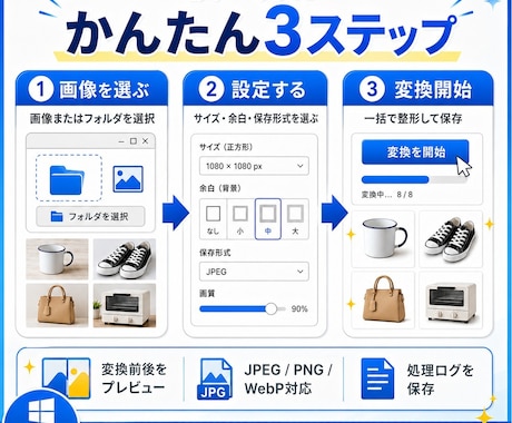 商品画像を一括リサイズ・正方形化します フォルダ投入だけでEC用画像をまとめて整形 イメージ2