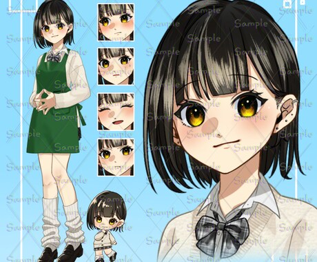 ナチュラルで落ち着いた女の子の立ち絵販売します IRIAM対応◎表情＋衣装差分（エプロン着脱）SD付き立ち絵 イメージ1