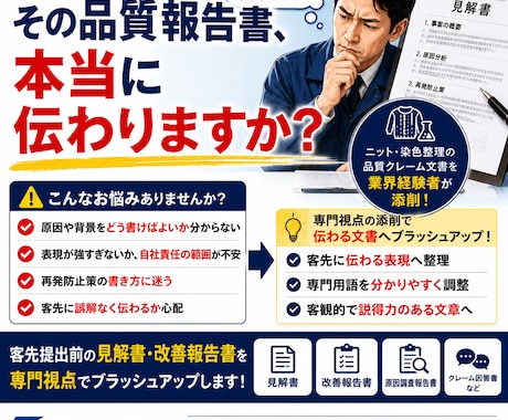 見解書、クレーム報告書の添削をします 見解書、クレームの報告書を業界経験者がブラッシュアップします イメージ1