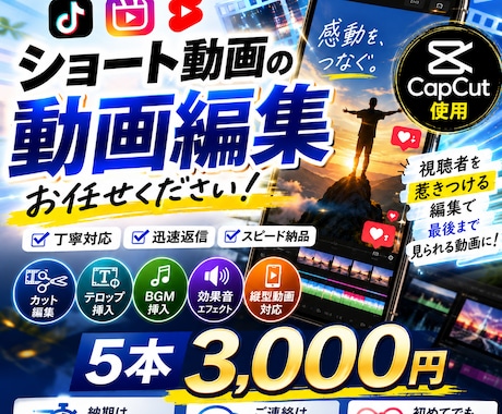 5本のショート動画を編集します 初めてのご依頼でも安心！ 迅速な返信を心がけています。 イメージ1