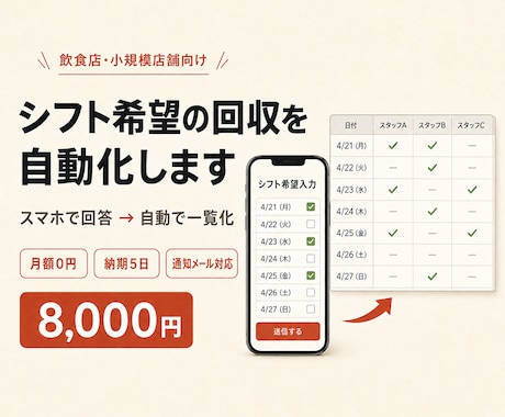 シフト希望をスプレッドシートに自動集計します LINEや紙のシフト希望集めをフォーム一枚に置き換えます イメージ1