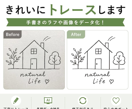 ていねいにトレース→AIデータ化します イメージ1