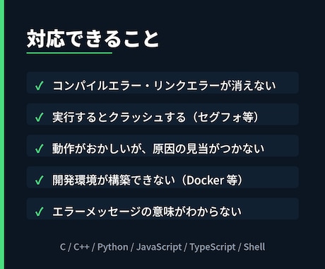 プログラミングのエラー解決をお手伝いします C言語・環境構築・コンパイルエラーで止まっている方へ イメージ2