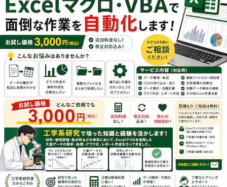 Excelマクロ・VBAで面倒な作業を自動化します 工学研究で培ったExcel自動化技術 イメージ1