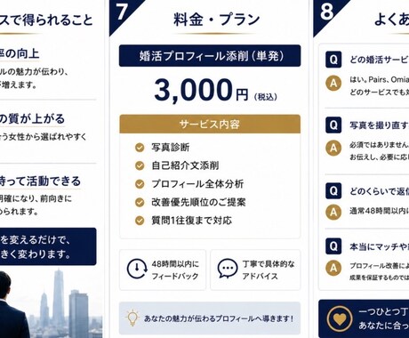 30代男性の婚活プロフィールを具体的に添削します 婚活で埋もれる30代男性のプロフィールを改善します イメージ2