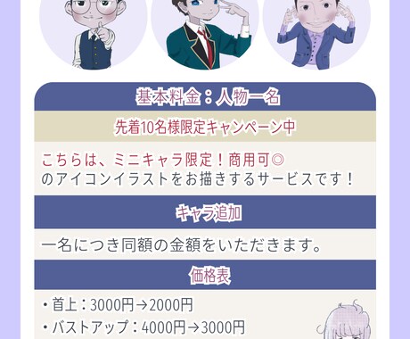 商用可◎ミニキャラのアイコンイラストお描きします 似顔絵風・かわいい・かっこいい・あなたのお好みにお作りします イメージ2