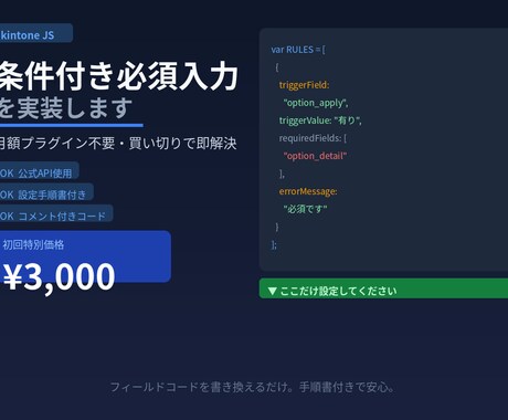 kintone条件付き必須入力をJSで実装します 月額プラグイン不要・買い切りで即解決 イメージ1