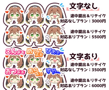 3000円で6点セット！お手頃価格スタンプ作ります 格安即納表情差分スタンプ！さくっと気軽に依頼したい方に イメージ2
