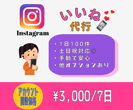 格安！Instagramのいいね代行いたします アカウント開設価格で格安で承ります／手作業で安心／土日稼働◎ イメージ1