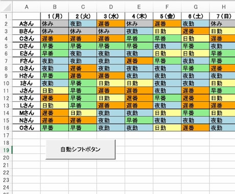 ワンクリックで完成！夜勤対応Excelシフト表ます ボタンひとつで時短！介護用勤務表 イメージ1