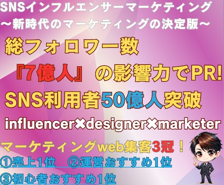 7億人強の影響力あるインフルエンサーが宣伝致します 業界驚愕の価格設定を実現/現代の常識は認知はSNSで作る時代 イメージ1