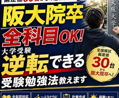 偏差値30台から阪大に合格した勉強法教えます 偏差値30台から逆転した試験科目全対応の受験勉強サポート イメージ1