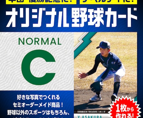 世界にひとつだけのオリジナル野球カードを作ります 卒団記念やプレゼントに。稲妻形フレームが特徴的なノーマルC イメージ1