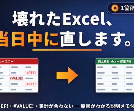 Excelの#REF!等エラー、当日中に修正します 原因がわかる説明メモ付き｜スプレッドシートも同料金 イメージ1