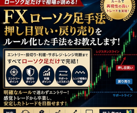 FXローソク足手法 押し目買い戻り売りを解説します エントリー・損切り・利確ルールをローソク足で簡単に出来る！ イメージ1