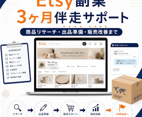 Etsy副業サポート｜3ヶ月伴走コンサルします 3ヶ月で売れる基礎を習得！仕入れ〜販売まで徹底サポート イメージ1