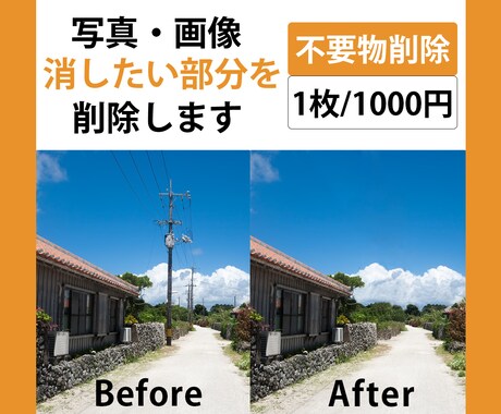 画像や写真から消したい不要物削除いたします なるべく背景や建物など違和感ないよう加工いたします イメージ1
