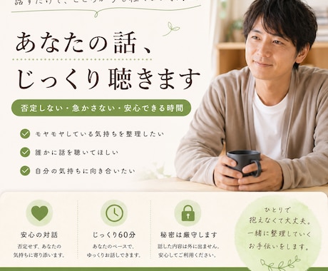 あなたの友達みたいな相談相手になります 鬱、無職、子育て、夫婦、あなたが安心できる1時間を提供します イメージ1