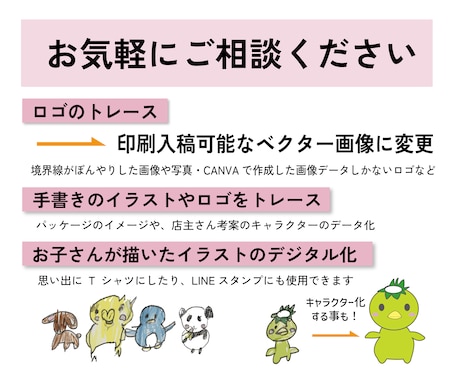 迅速丁寧！画像ファイルをAIデータにトレースします 画像、イラストからロゴまで、クオリティを重視したトレース。 イメージ2