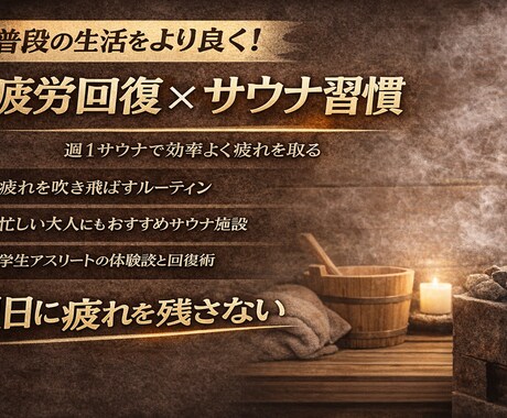 アクティブな若者男性向けにします 今日の疲れは今日にとる！翌日は新たな日に！ イメージ1