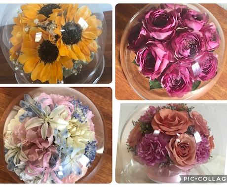 プロポーズの花束ウエディングブーケ記念の花残します 【ラウンドグラス】特別な日の花を立体的に保存　ドライ加工 イメージ2