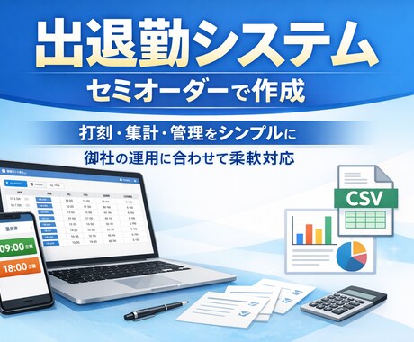 御社仕様に調整可能♪出退勤システム作成します 紙やExcelの勤怠管理を卒業。必要な機能でセミオーダー制作 イメージ1