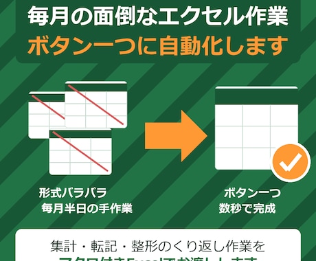 毎月のエクセル作業をマクロVBAで自動化します イメージ1